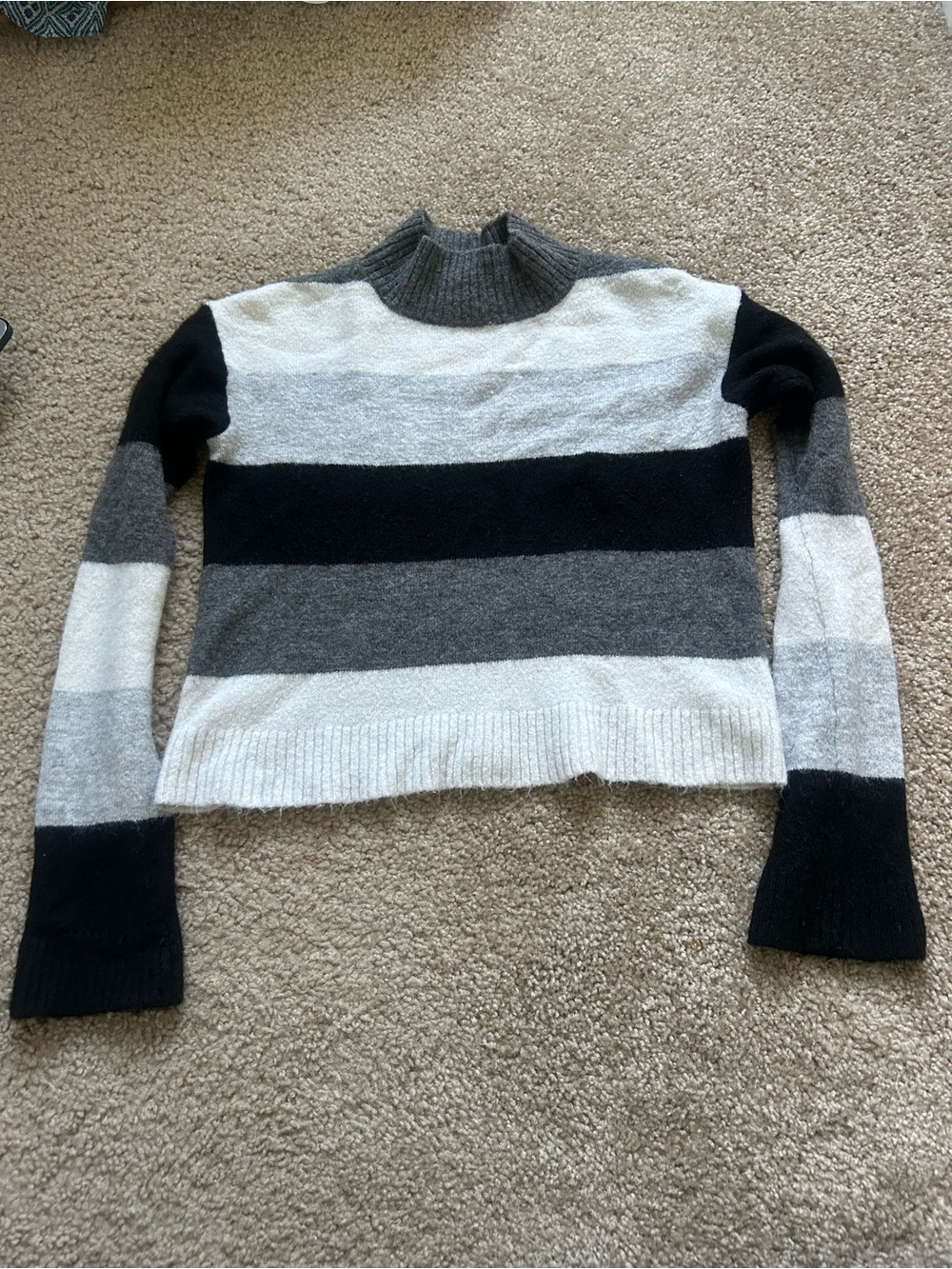 Striped Crewneck Sweater in Black, Gray & White